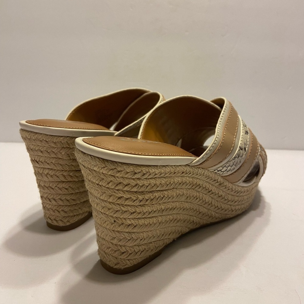 Brand New Coach Florentine Open Toe Leather Wedge Sandals Chalk Sz 10 - Picture 5 of 13